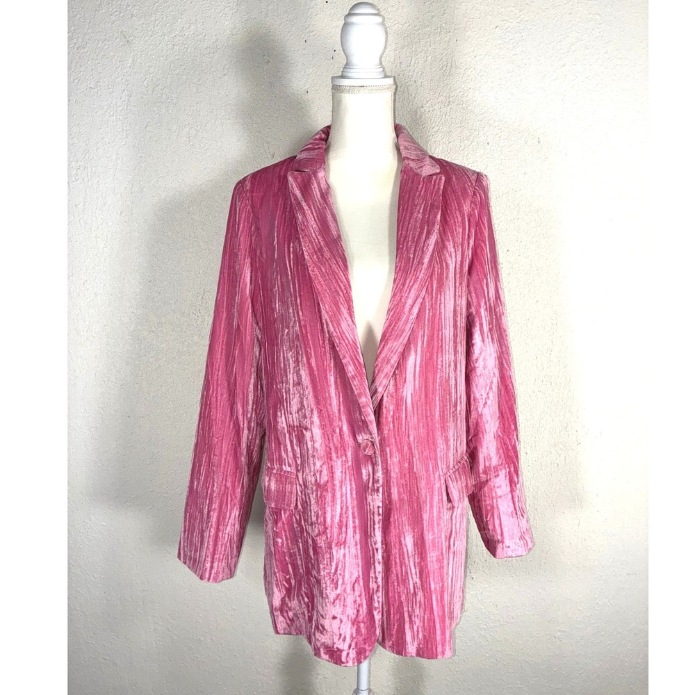 Buddy Love Pink Crushed Velvet Heff Blazer Jacket CG5026 Size Large